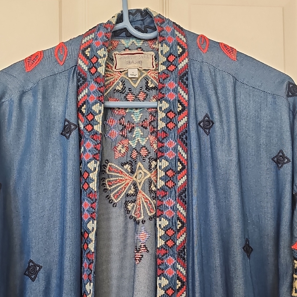 Johnny Was Piper Shirt Tail Kimono Boho Embroidered Large Preowned - Picture 3 of 14